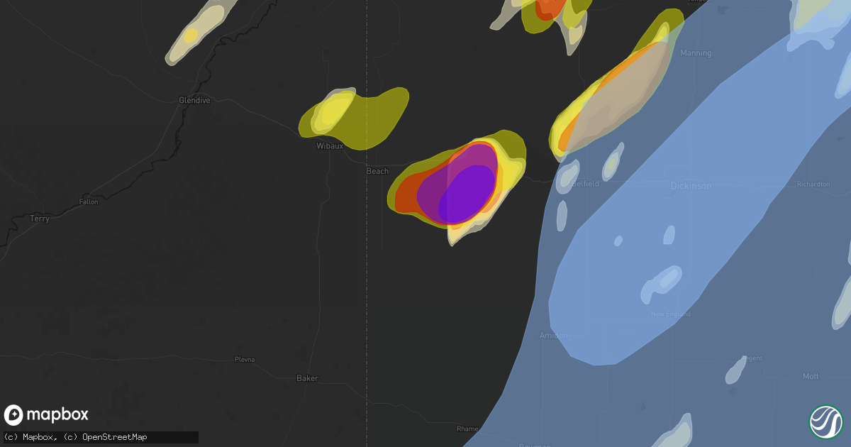 Hail map in Sentinel Butte, ND on June 7, 2026