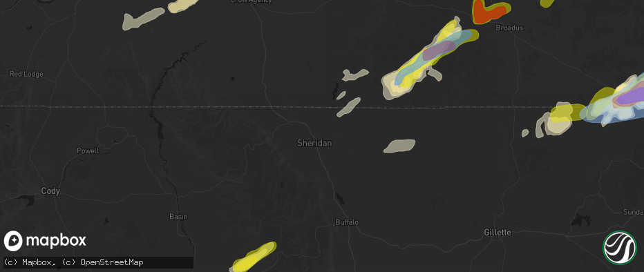 Hail map in Sheridan, WY on June 7, 2026