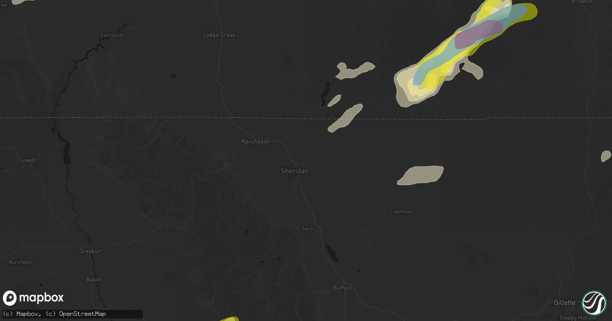Hail map in Sheridan, WY on June 7, 2026