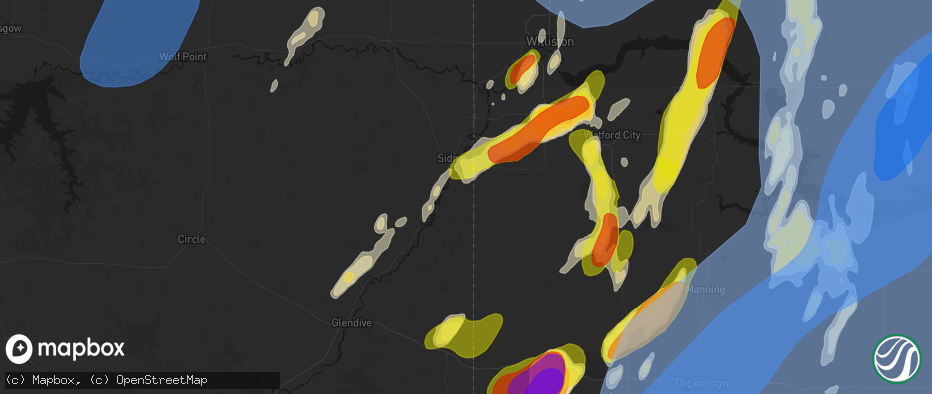 Hail map in Sidney, MT on June 7, 2026