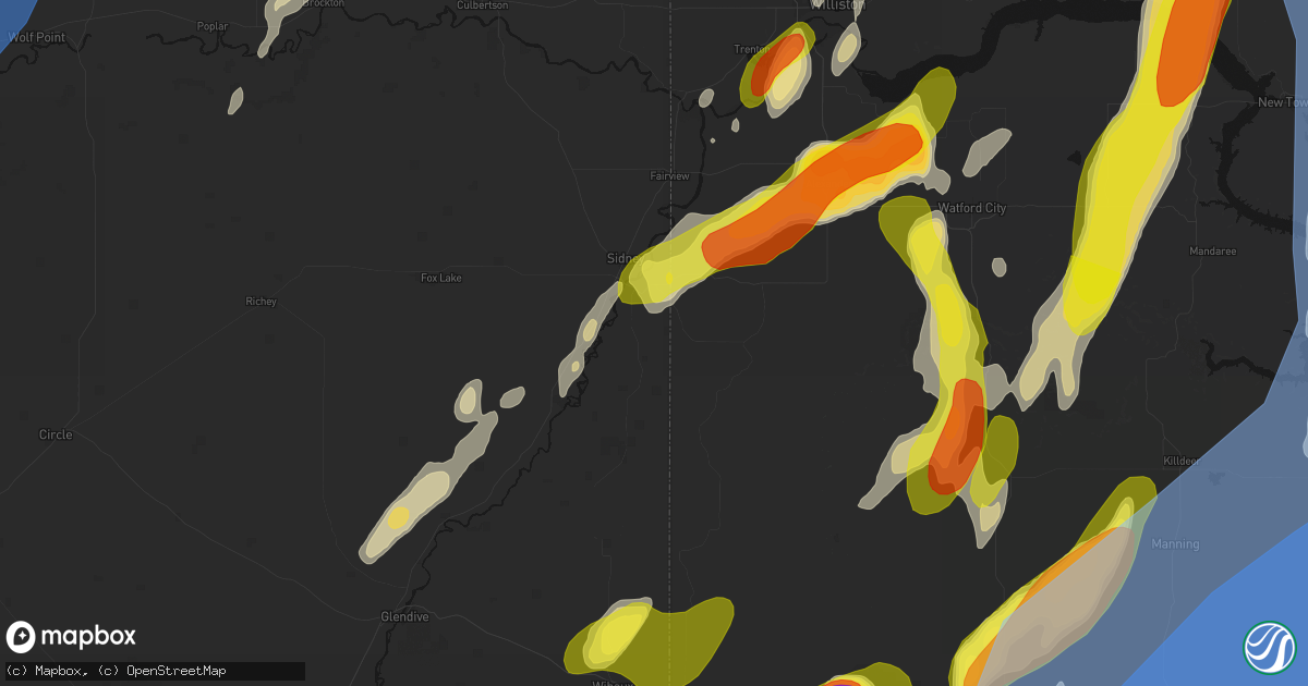 Hail map in Sidney, MT on June 7, 2026