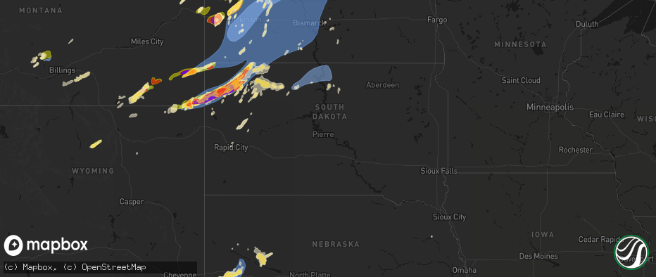 Hail map in South Dakota on June 7, 2026