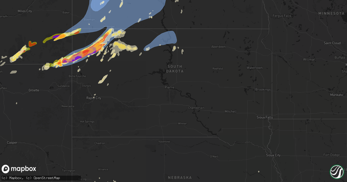 Hail map in South Dakota on June 7, 2026
