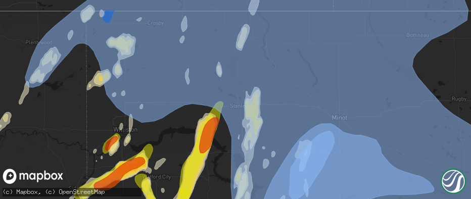 Hail map in Stanley, ND on June 7, 2026