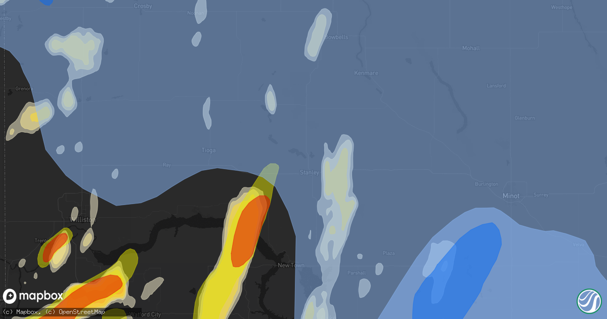 Hail map in Stanley, ND on June 7, 2026