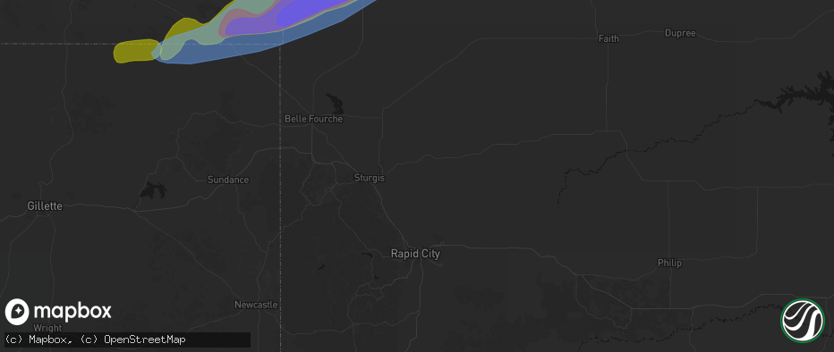 Hail map in Sturgis, SD on June 7, 2026