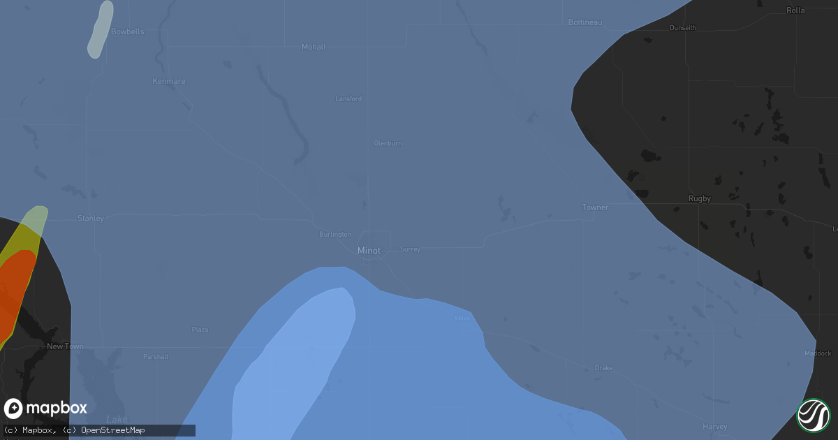 Hail map in Surrey, ND on June 7, 2026