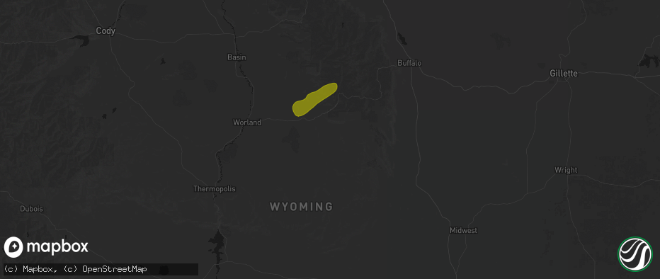 Hail map in Ten Sleep, WY on June 7, 2026