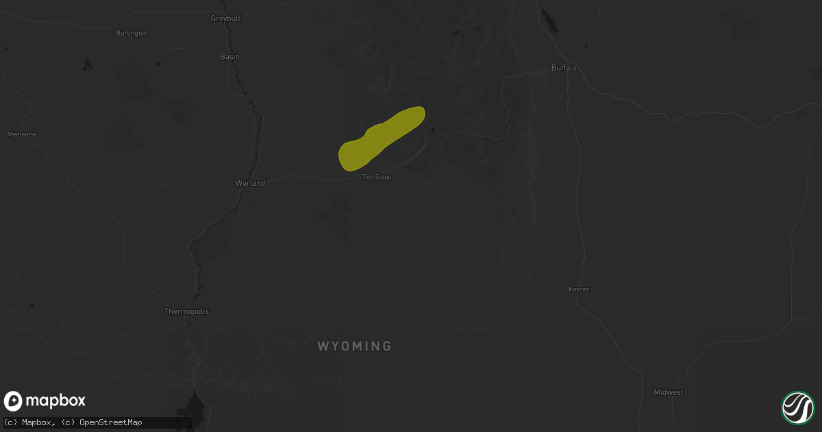 Hail map in Ten Sleep, WY on June 7, 2026