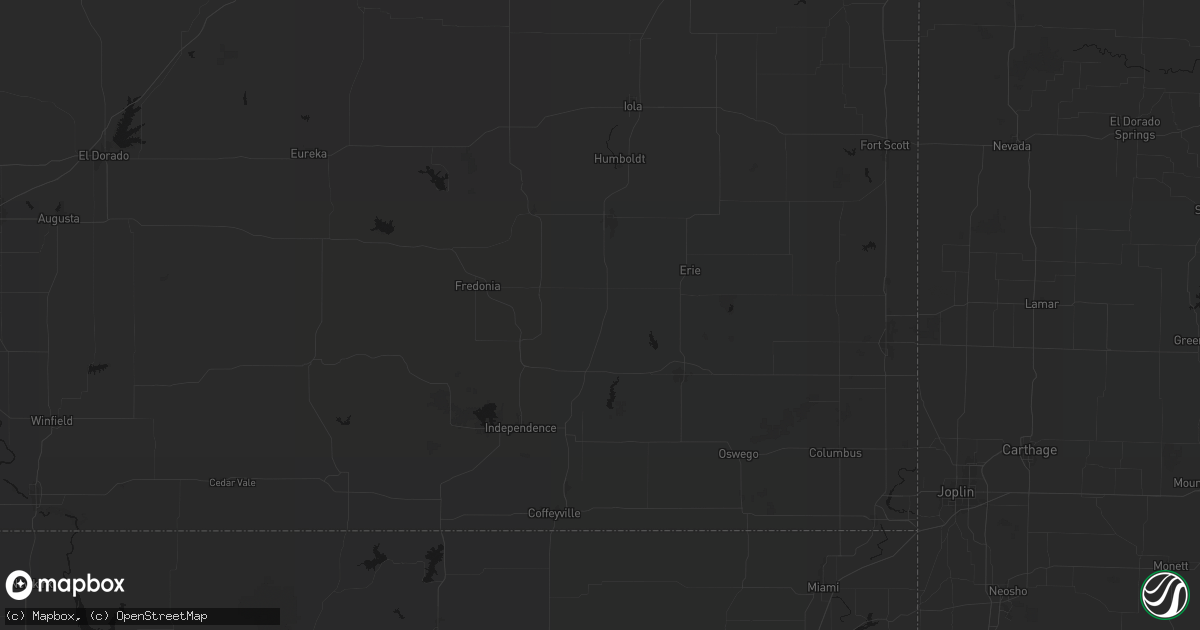 Hail map in Thayer, KS on June 7, 2026
