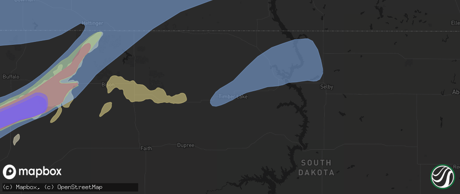 Hail map in Timber Lake, SD on June 7, 2026