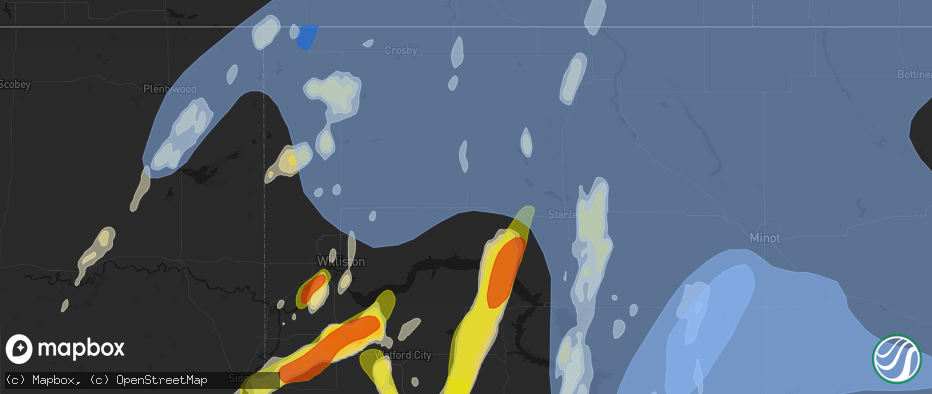 Hail map in Tioga, ND on June 7, 2026
