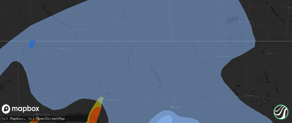 Hail map in Tolley, ND on June 7, 2026