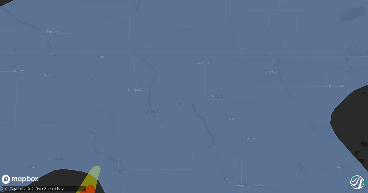 Hail map in Tolley, ND on June 7, 2026