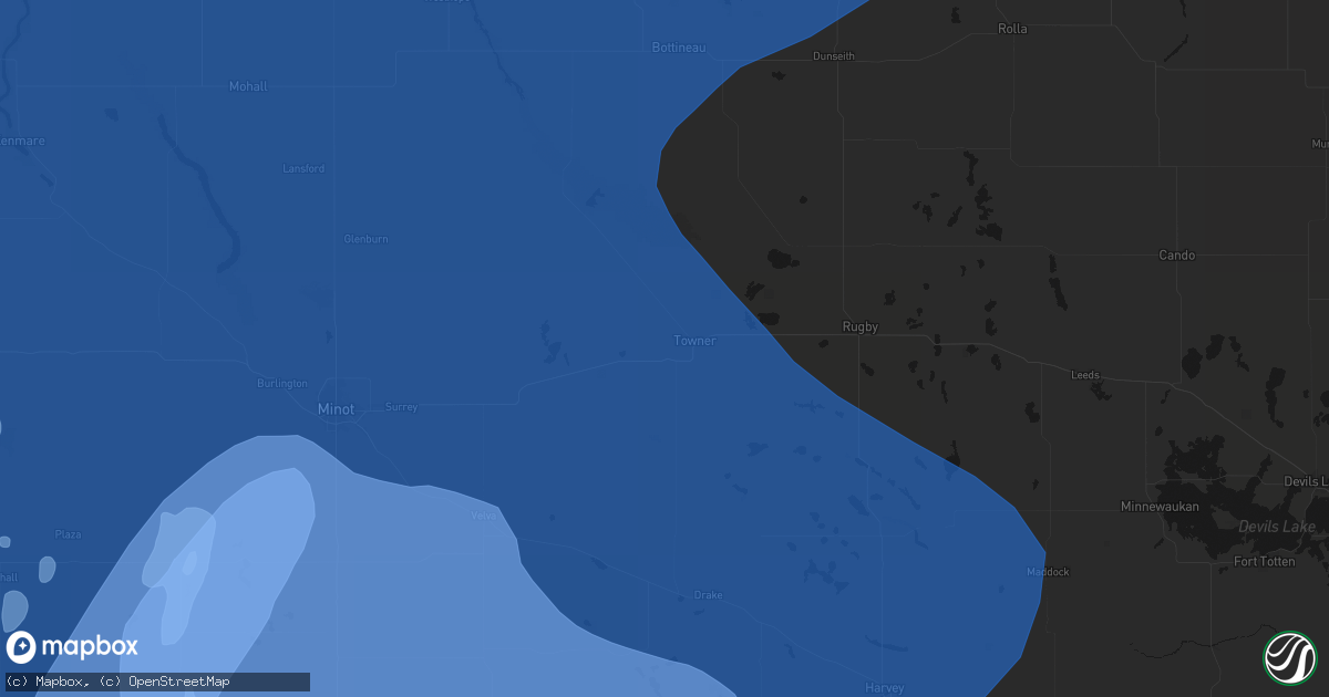 Hail map in Towner, ND on June 7, 2026