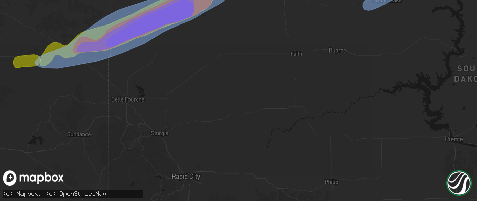 Hail map in Union Center, SD on June 7, 2026