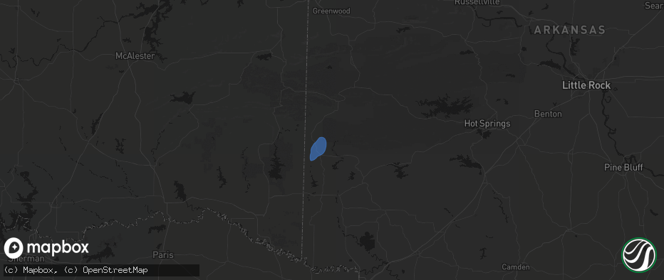 Hail map in Vandervoort, AR on June 7, 2026