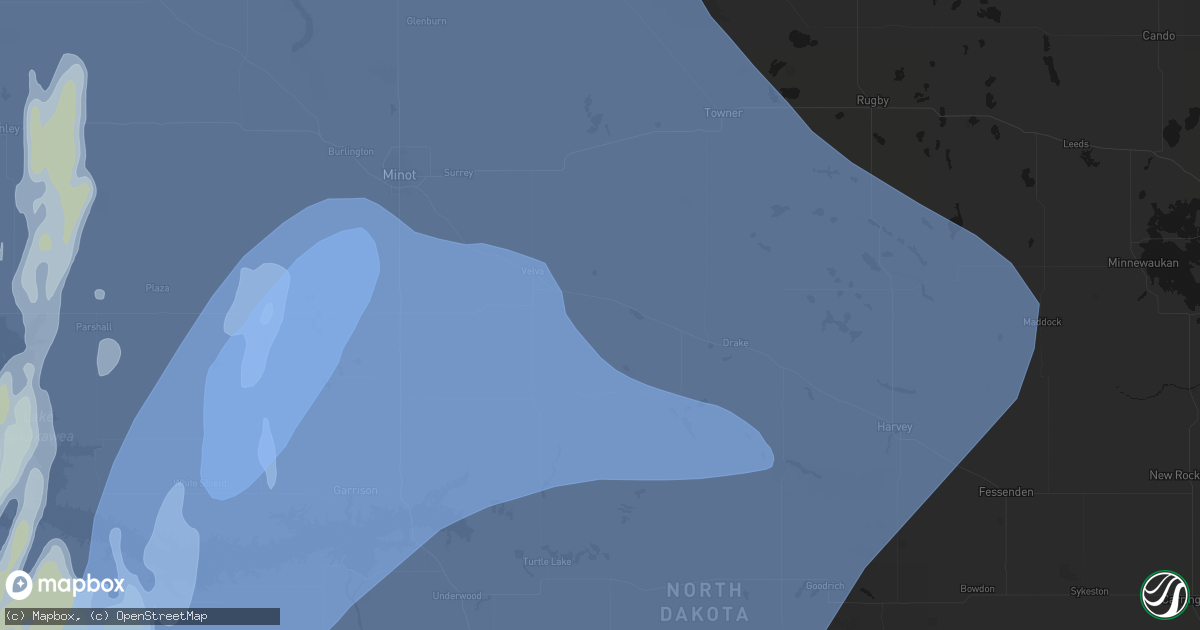 Hail map in Voltaire, ND on June 7, 2026