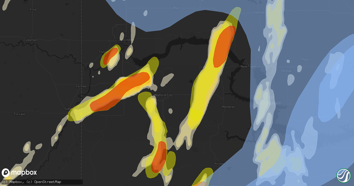 Hail map in Watford City, ND on June 7, 2026