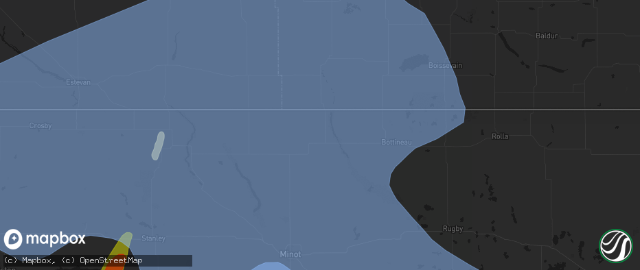 Hail map in Westhope, ND on June 7, 2026