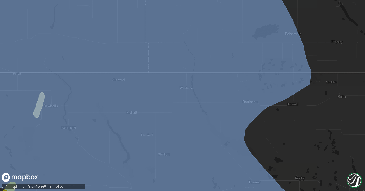 Hail map in Westhope, ND on June 7, 2026
