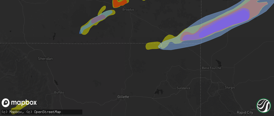 Hail map in Weston, WY on June 7, 2026