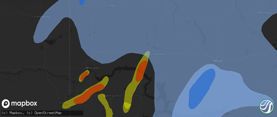 Hail map in White Earth, ND on June 7, 2026