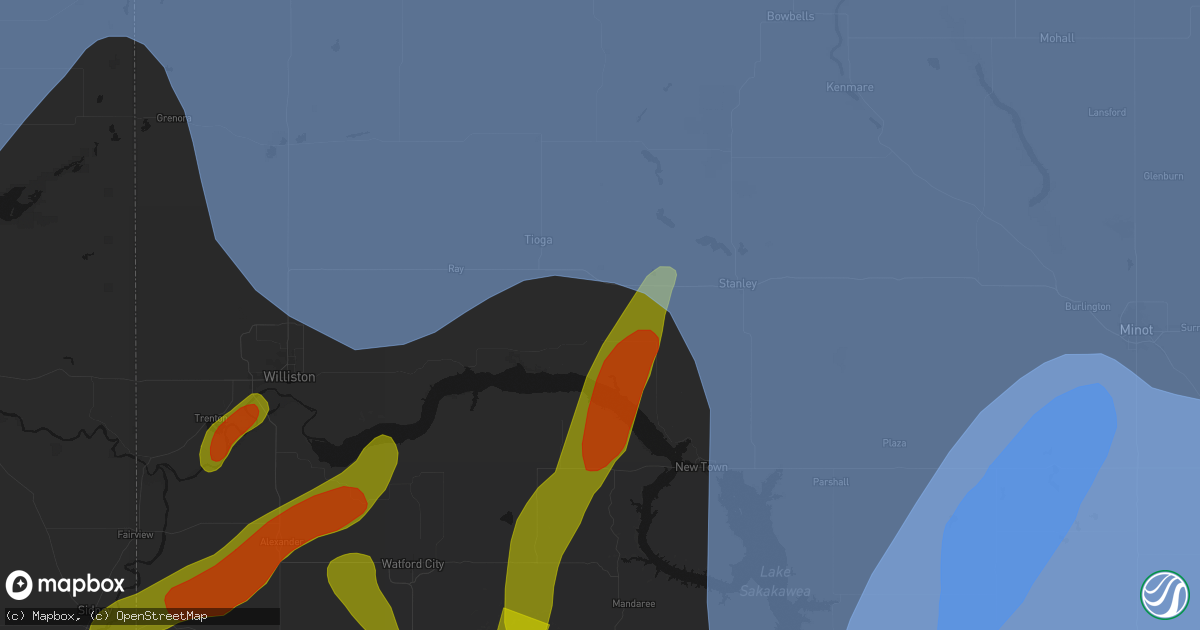 Hail map in White Earth, ND on June 7, 2026
