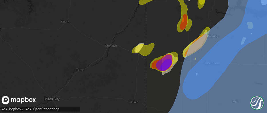 Hail map in Wibaux, MT on June 7, 2026