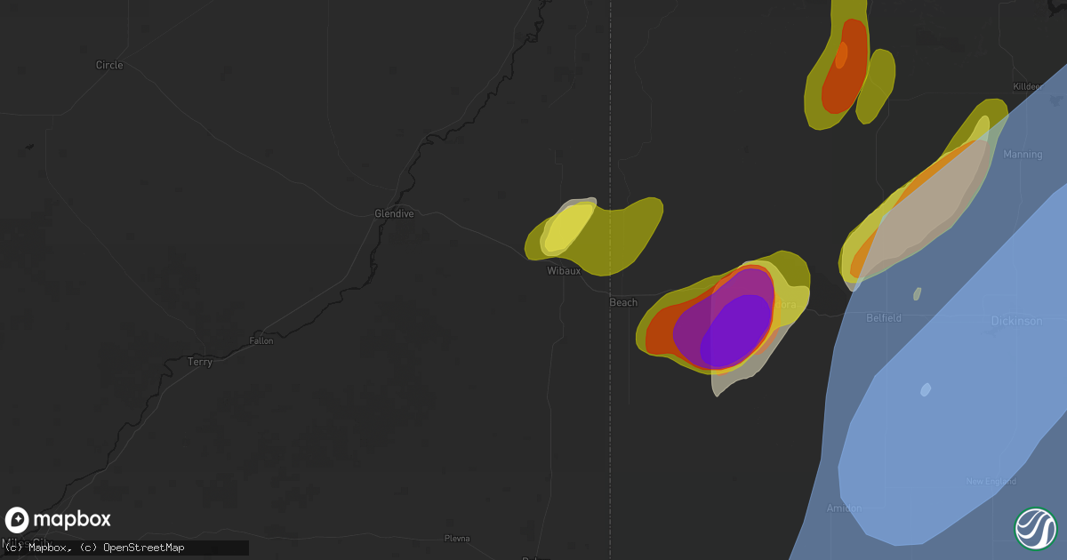 Hail map in Wibaux, MT on June 7, 2026