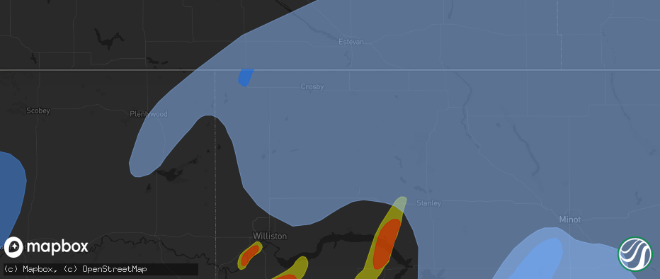 Hail map in Wildrose, ND on June 7, 2026