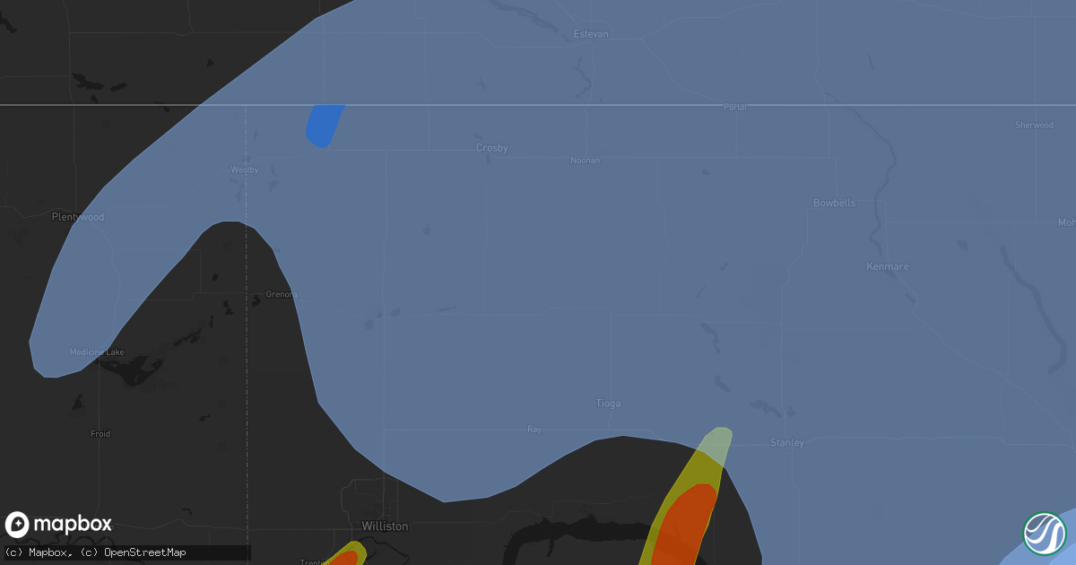 Hail map in Wildrose, ND on June 7, 2026