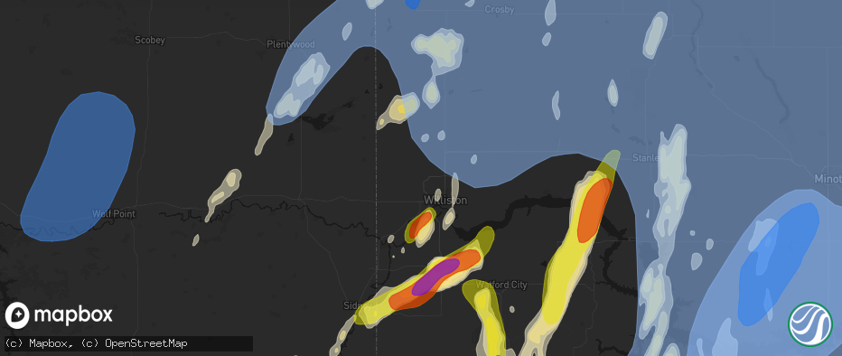 Hail map in Williston, ND on June 7, 2026