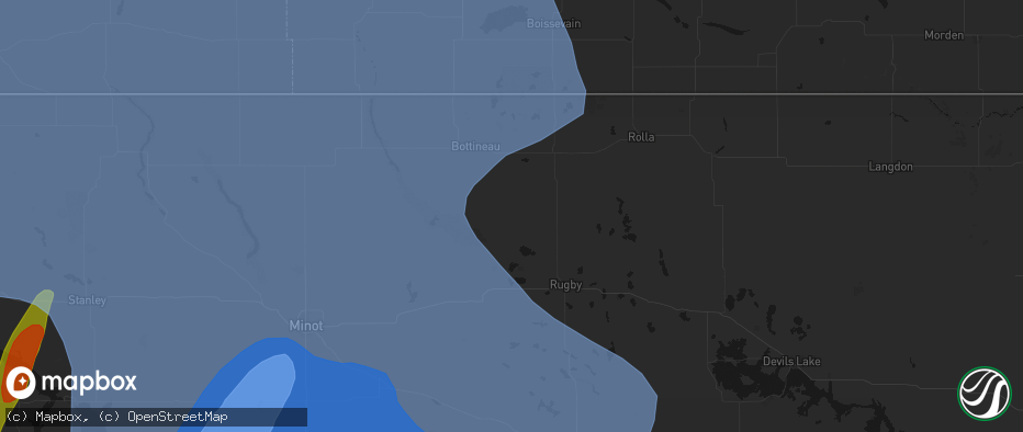 Hail map in Willow City, ND on June 7, 2026