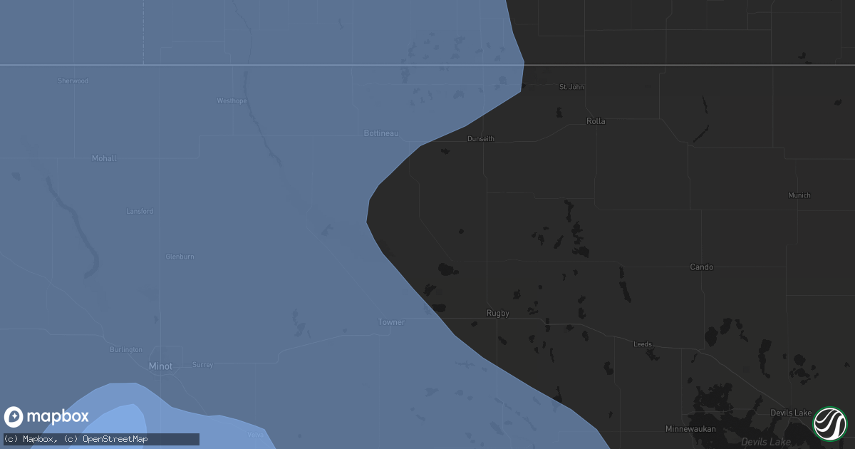 Hail map in Willow City, ND on June 7, 2026