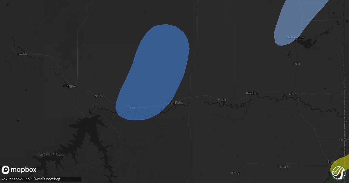 Hail map in Wolf Point, MT on June 7, 2026