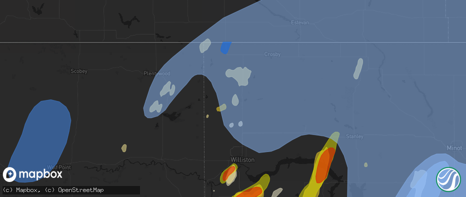 Hail map in Zahl, ND on June 7, 2026