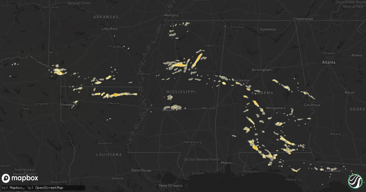 Hail map in Mississippi on June 8, 2014
