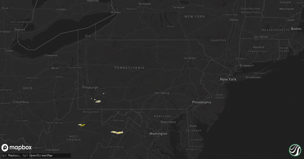 Hail map in Pennsylvania on June 8, 2014