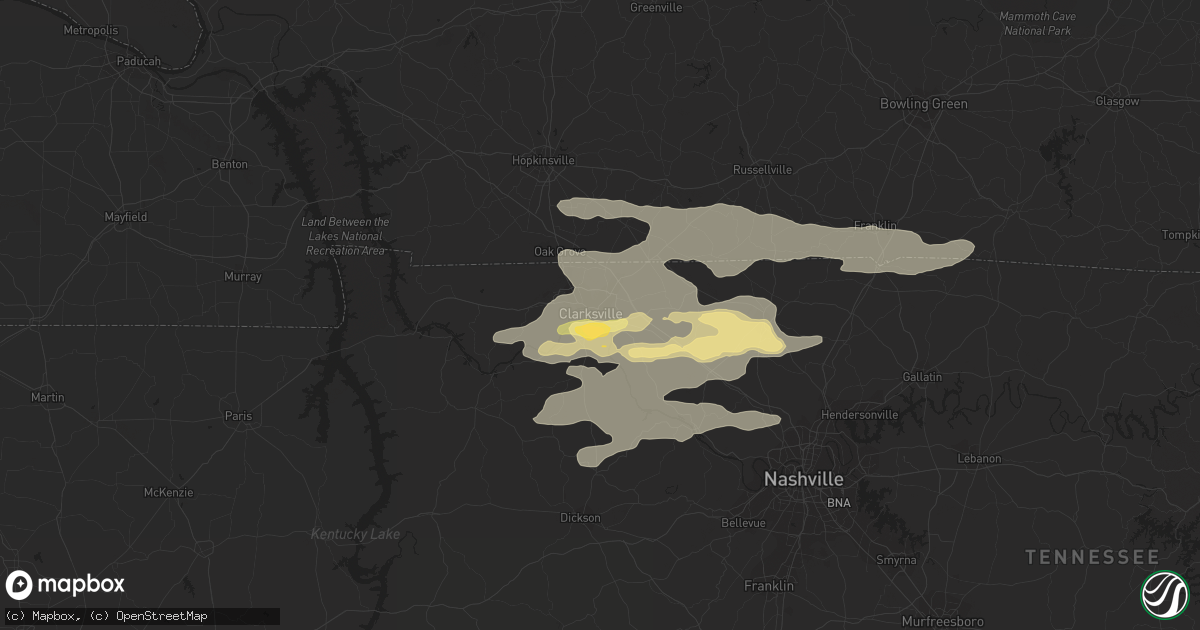 Hail map in Clarksville, TN on June 8, 2015