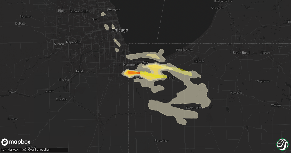 Hail map in Merrillville, IN on June 8, 2015