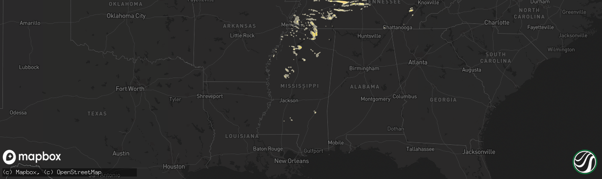 Hail map in Mississippi on June 8, 2015