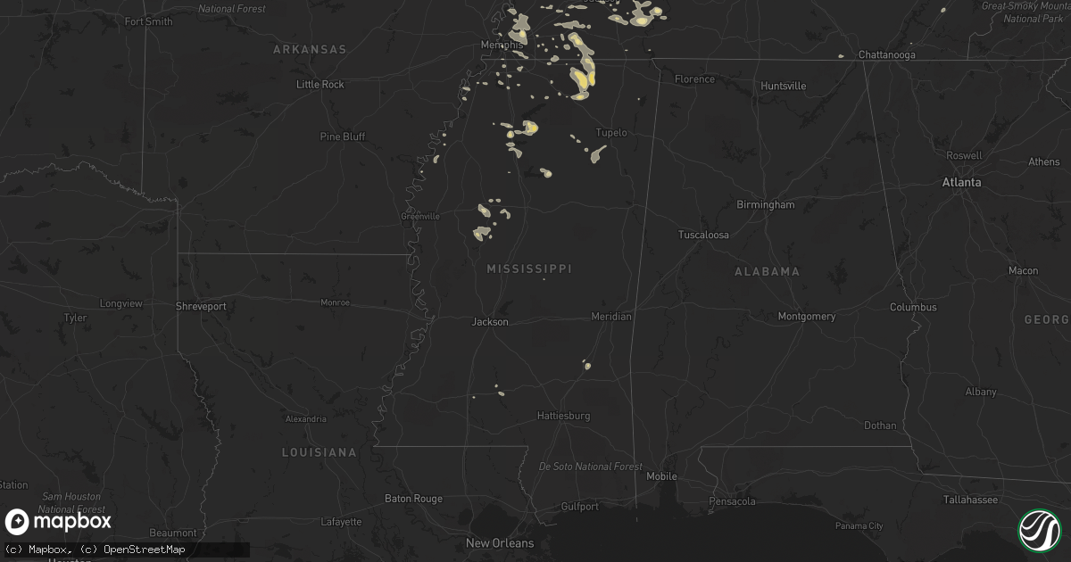 Hail map in Mississippi on June 8, 2015