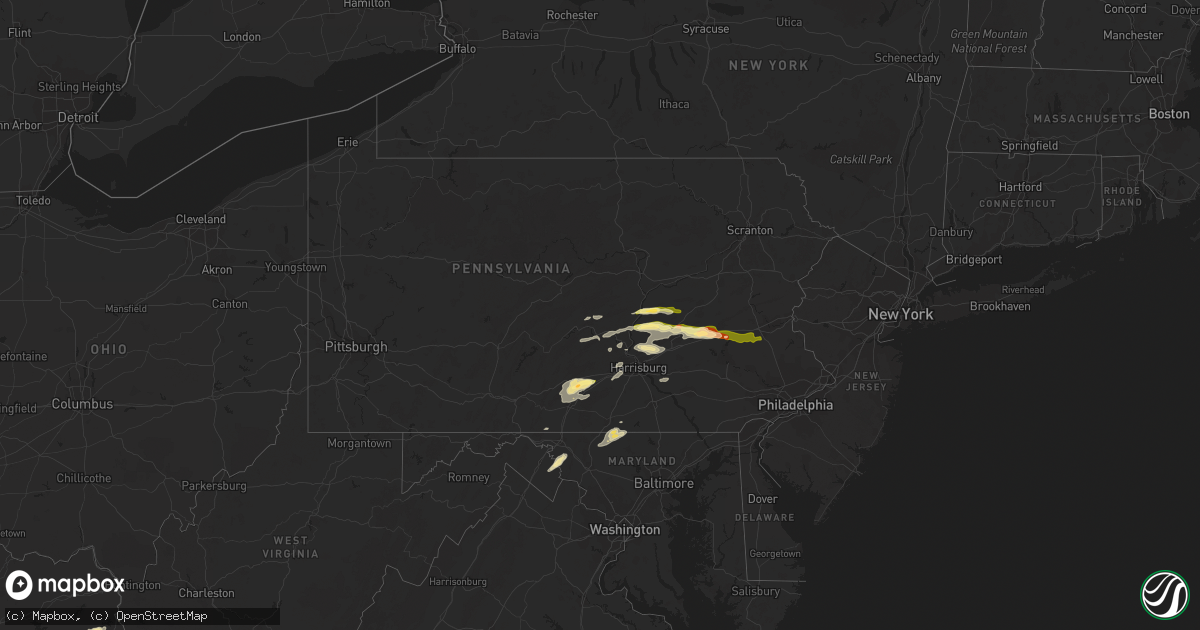 Hail map in Pennsylvania on June 8, 2015