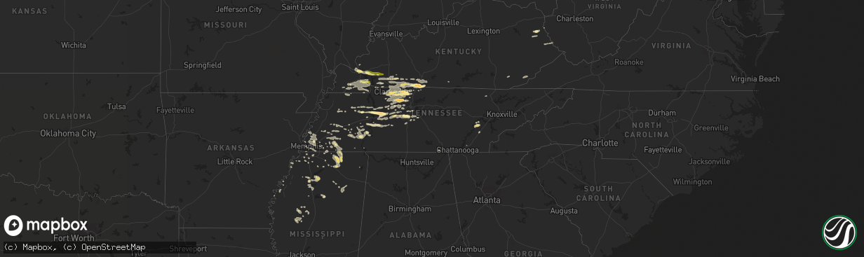 Hail map in Tennessee on June 8, 2015