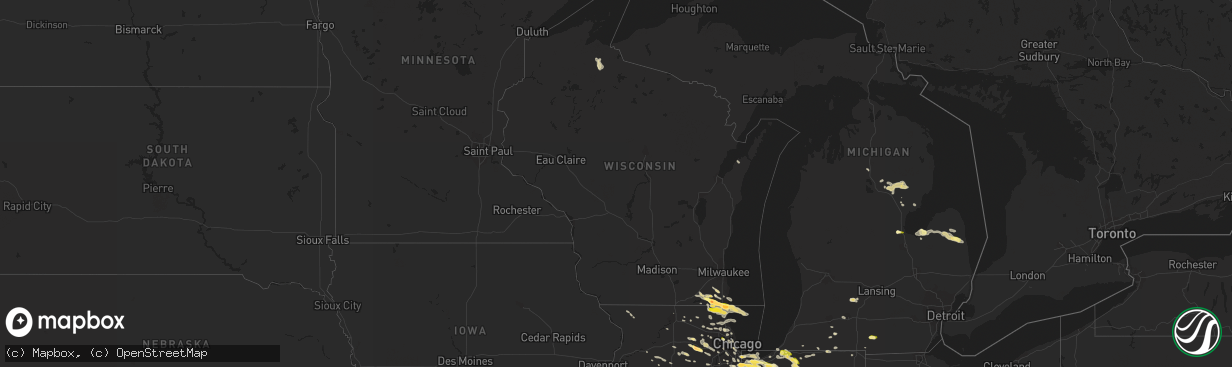 Hail map in Wisconsin on June 8, 2015