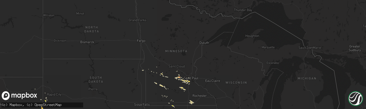 Hail map in Minnesota on June 8, 2016