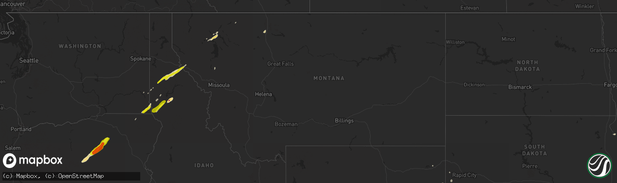 Hail map in Montana on June 8, 2016