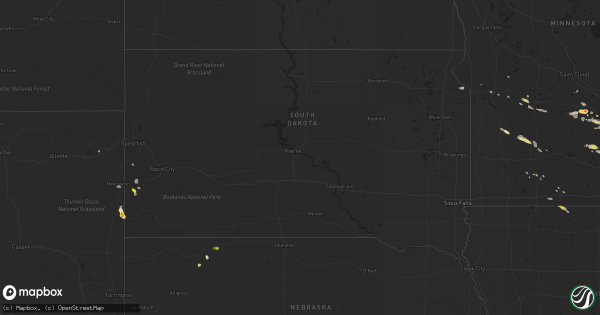 Hail map in South Dakota on June 8, 2016