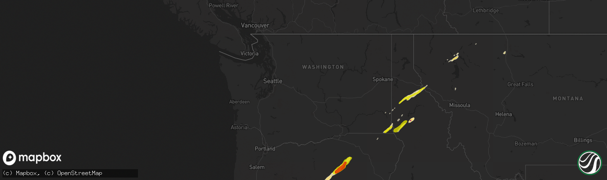 Hail map in Washington on June 8, 2016